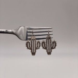 RHINESTONES SILVER CACTUS EARRINGS
